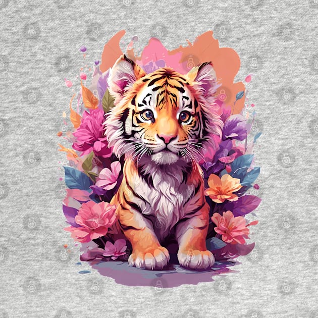 Cute Baby Tiger Cub Chibi Style Color Splash Design by TF Brands